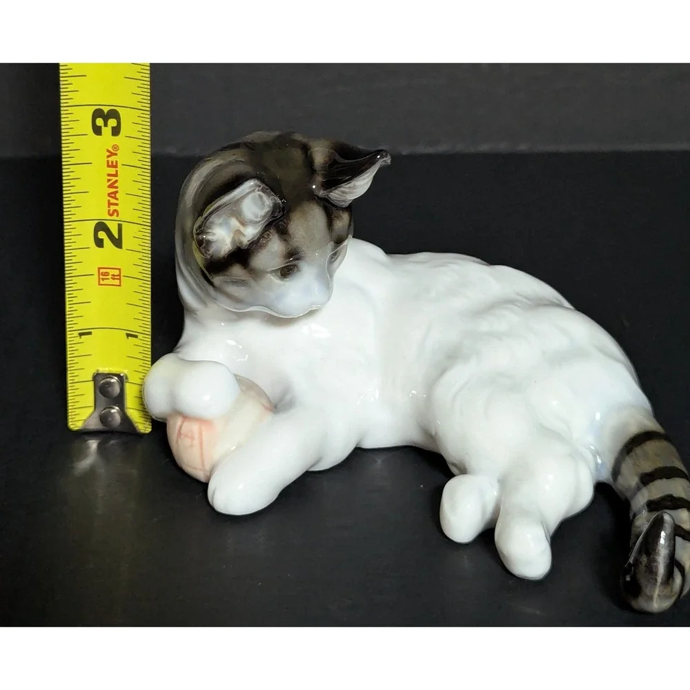 Sweet Porcelain Cat With Ball Numbered Figurine Hand-Painted High Gloss Finish